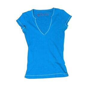 Bright Blue V-Neck Stretch Tee